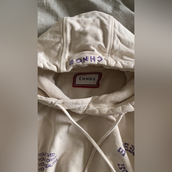 CHNGE hoodie, cream & purple, size large - Picture 3 of 3